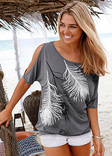 LASCANA Feather Print T-Shirt